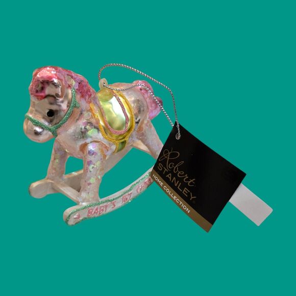 NEW 2011 Robert Stanley Babys 1st Christmas Rocking Horse Glitter Glass Ornament - Picture 3 of 8